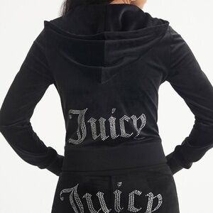 Juicy Couture | NWT Y2K Liquorice Black OG Big Bling Velour Zip-Up Hoodie Size M